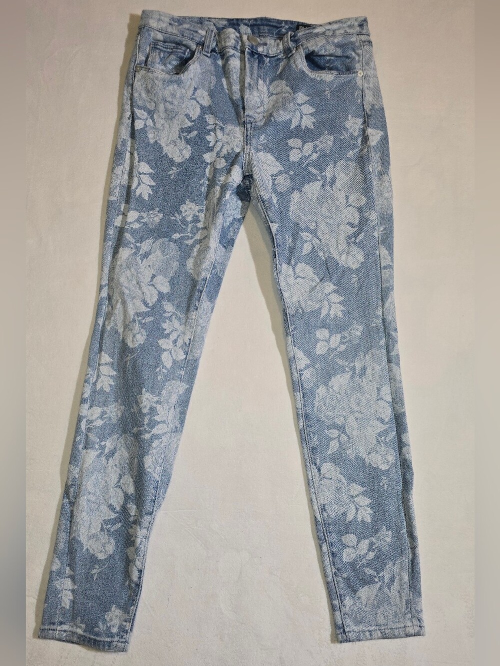 BLANKNYC The Bond Mid Rise Jeans Floral Rose Print Blue White Size 27